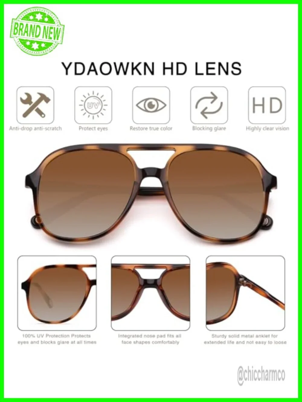 Retro Square Aviator Sunglasses for Women Men Double Bridge UV400